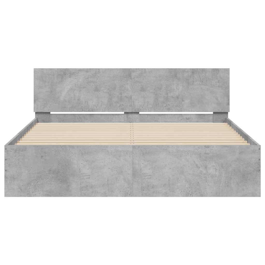 Okvir za krevet s uzglavljem i LED siva boja betona 150x200 cm