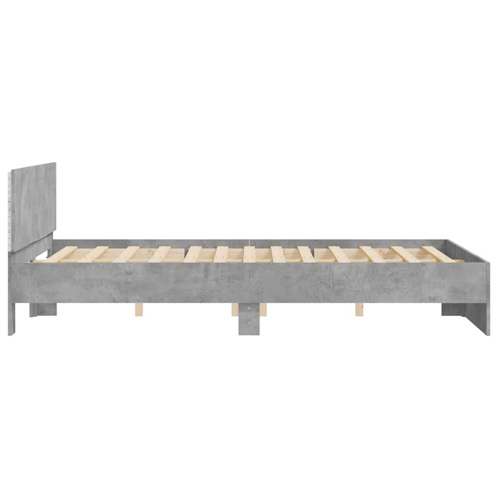 Okvir za krevet s uzglavljem i LED siva boja betona 150x200 cm