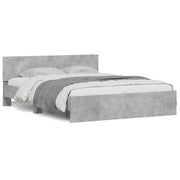 Okvir za krevet s uzglavljem i LED siva boja betona 150x200 cm