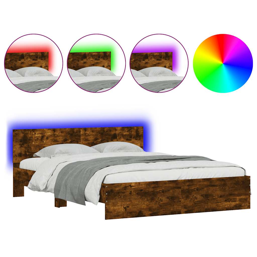 Okvir za krevet s uzglavljem i LED boja hrasta 150x200 cm