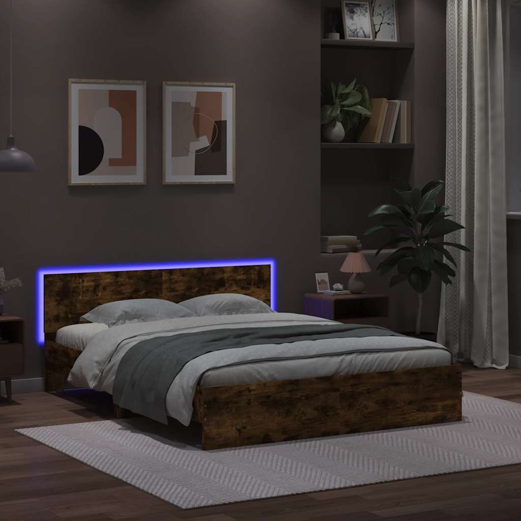 Okvir za krevet s uzglavljem i LED boja hrasta 150x200 cm