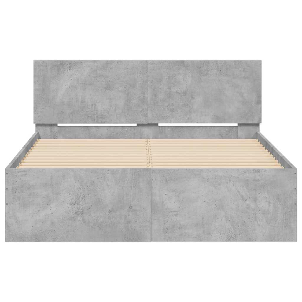 Okvir za krevet s uzglavljem i LED siva boja betona 140x200 cm
