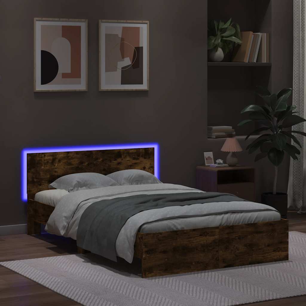 Okvir za krevet s uzglavljem i LED boja hrasta 140x200 cm