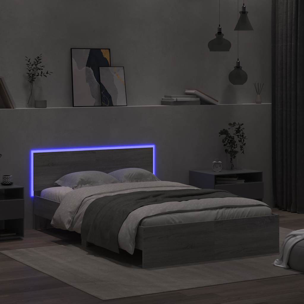 Okvir kreveta s uzglavljem LED siva boja hrasta 140x200 cm