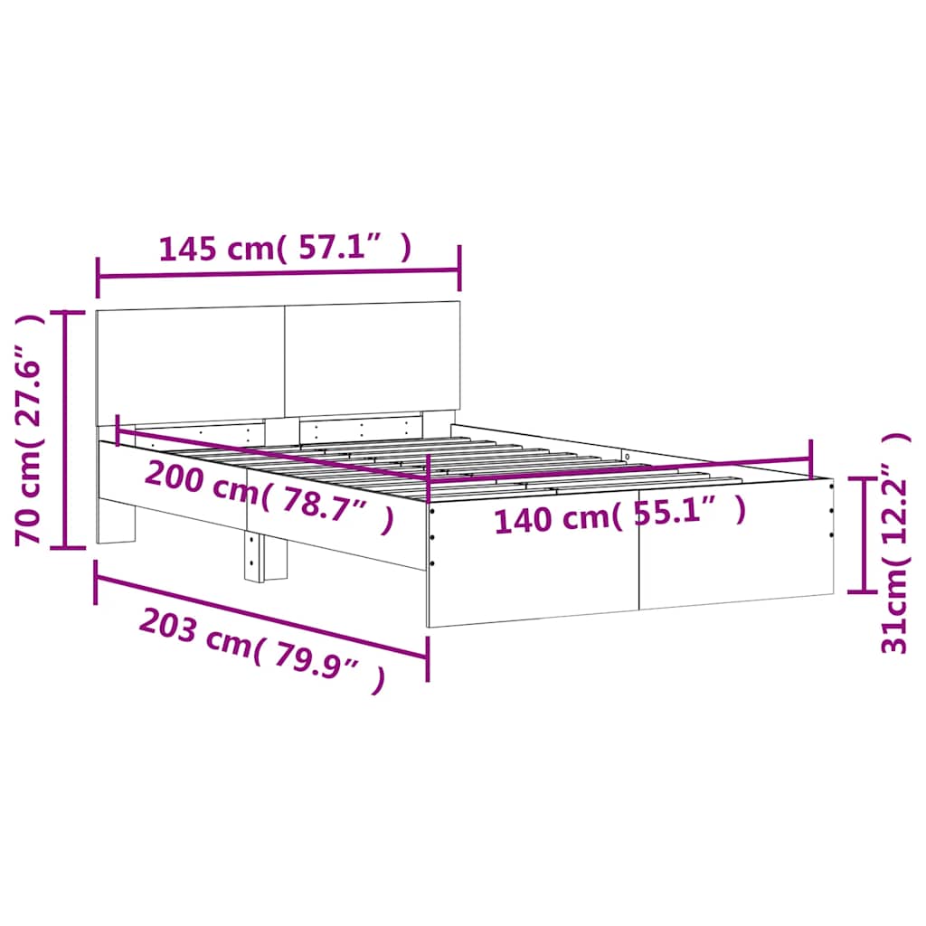Okvir kreveta s uzglavljem LED siva boja hrasta 140x200 cm
