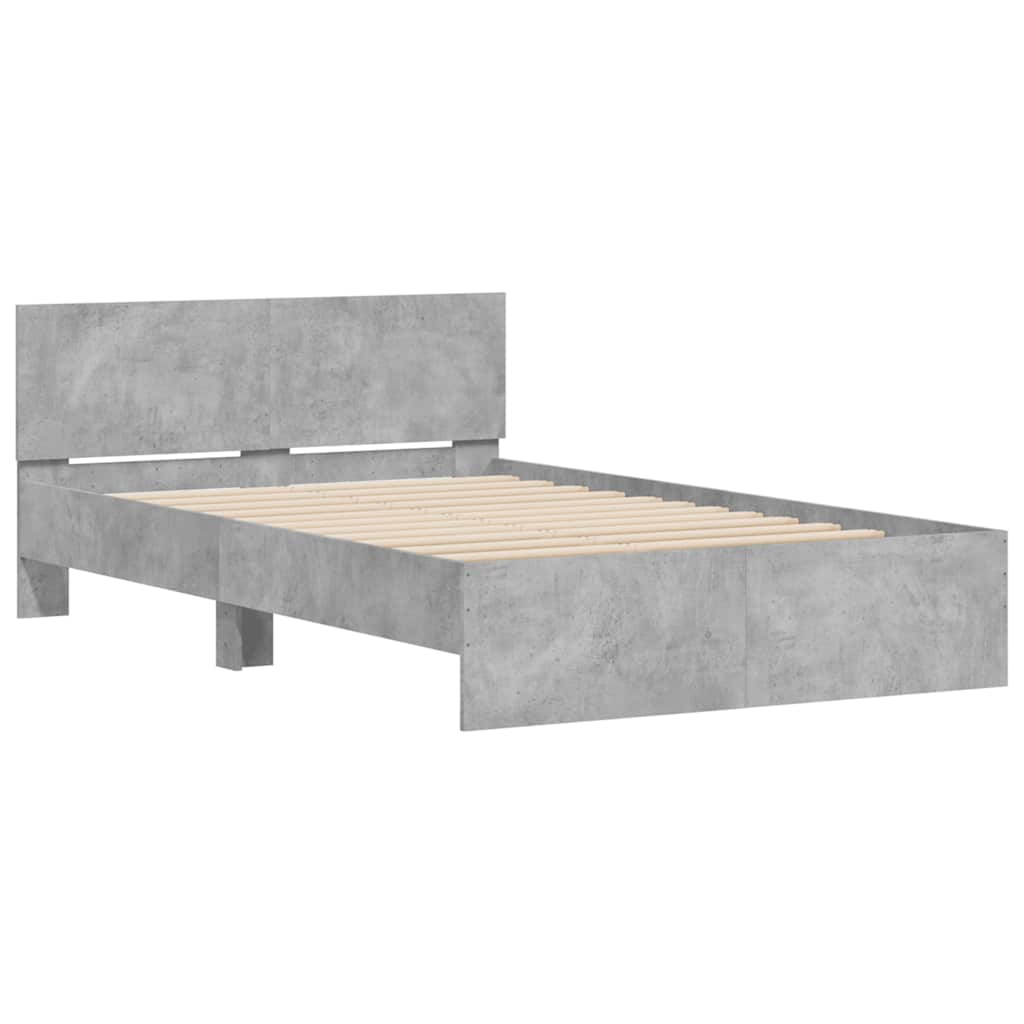 Okvir za krevet s uzglavljem i LED siva boja betona 120x200 cm