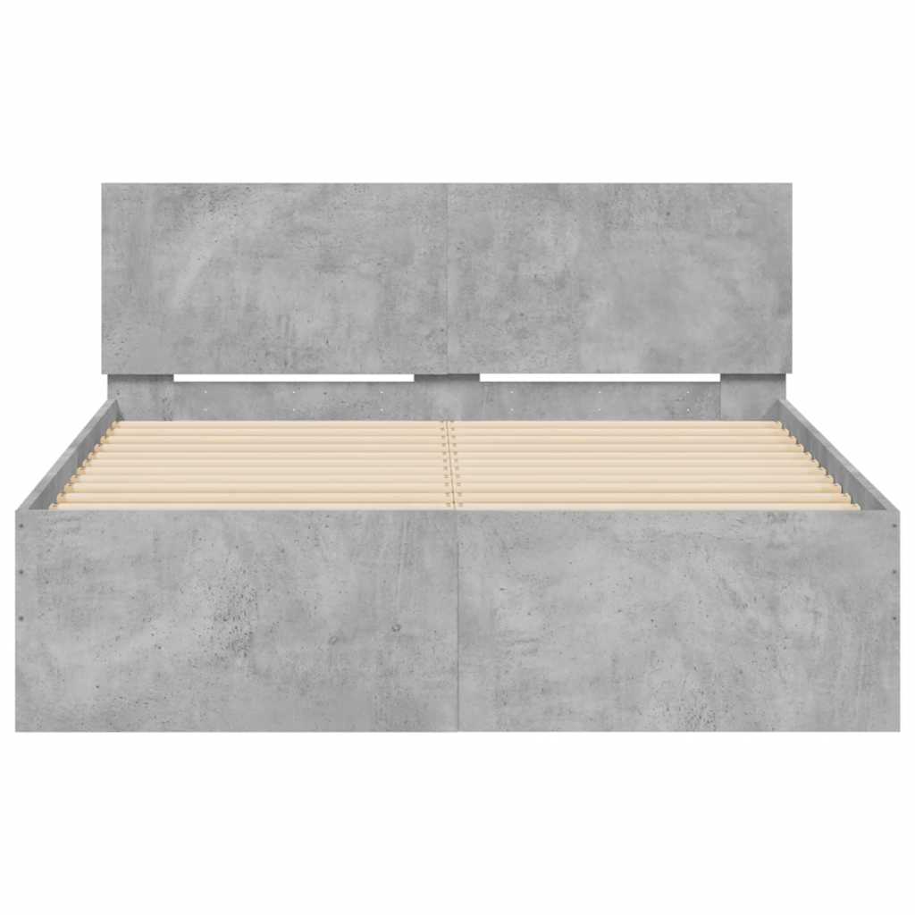 Okvir za krevet s uzglavljem i LED siva boja betona 120x200 cm