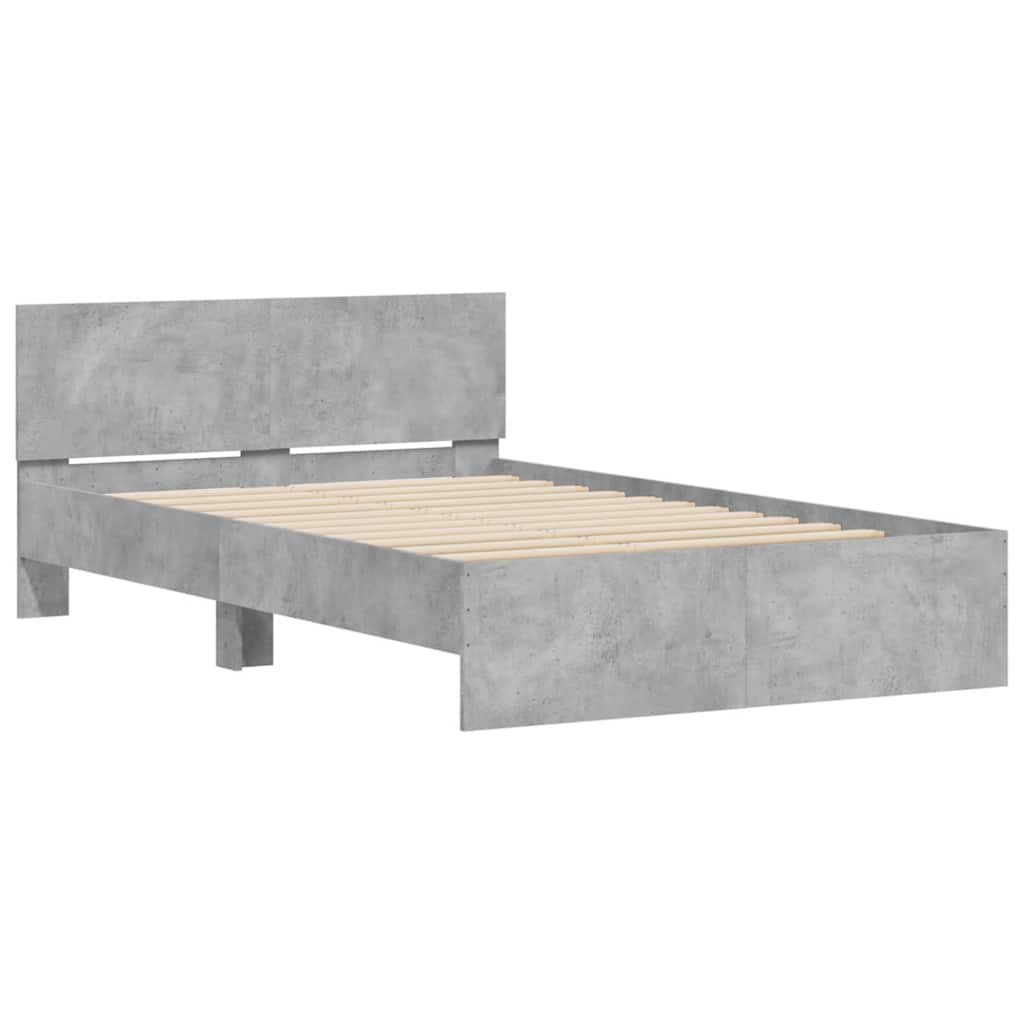 Okvir za krevet s uzglavljem i LED siva boja betona 140x190 cm