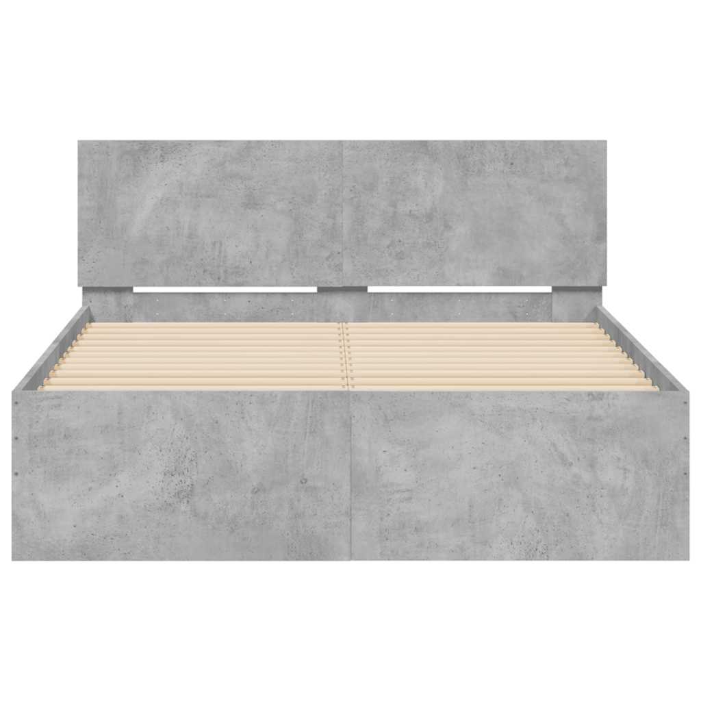 Okvir za krevet s uzglavljem i LED siva boja betona 140x190 cm