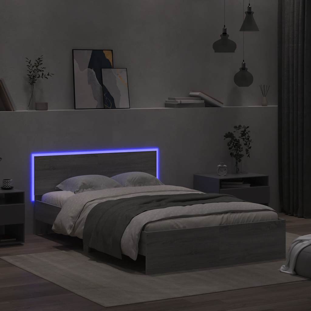 Okvir kreveta s uzglavljem LED siva boja hrasta 140 x 190 cm