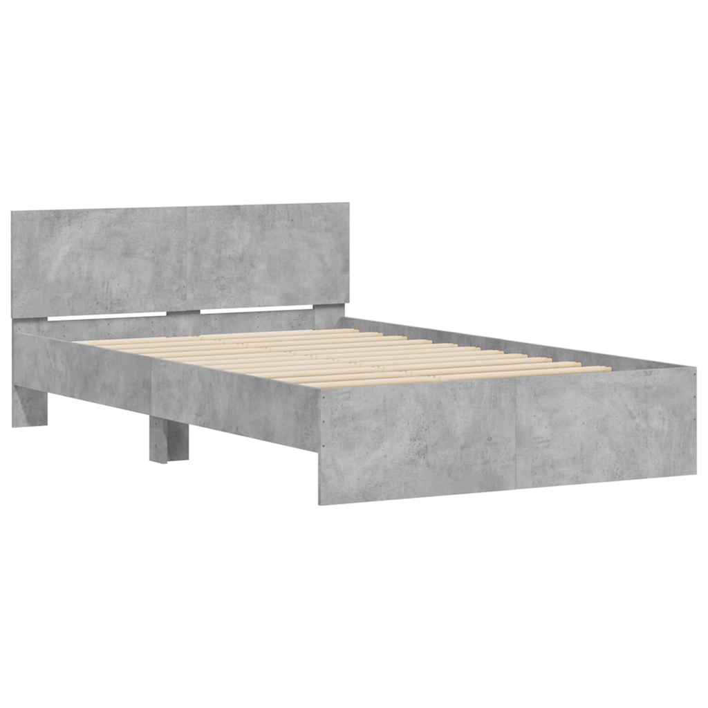 Okvir kreveta s uzglavljem LED siva boja betona 135 x 190 cm