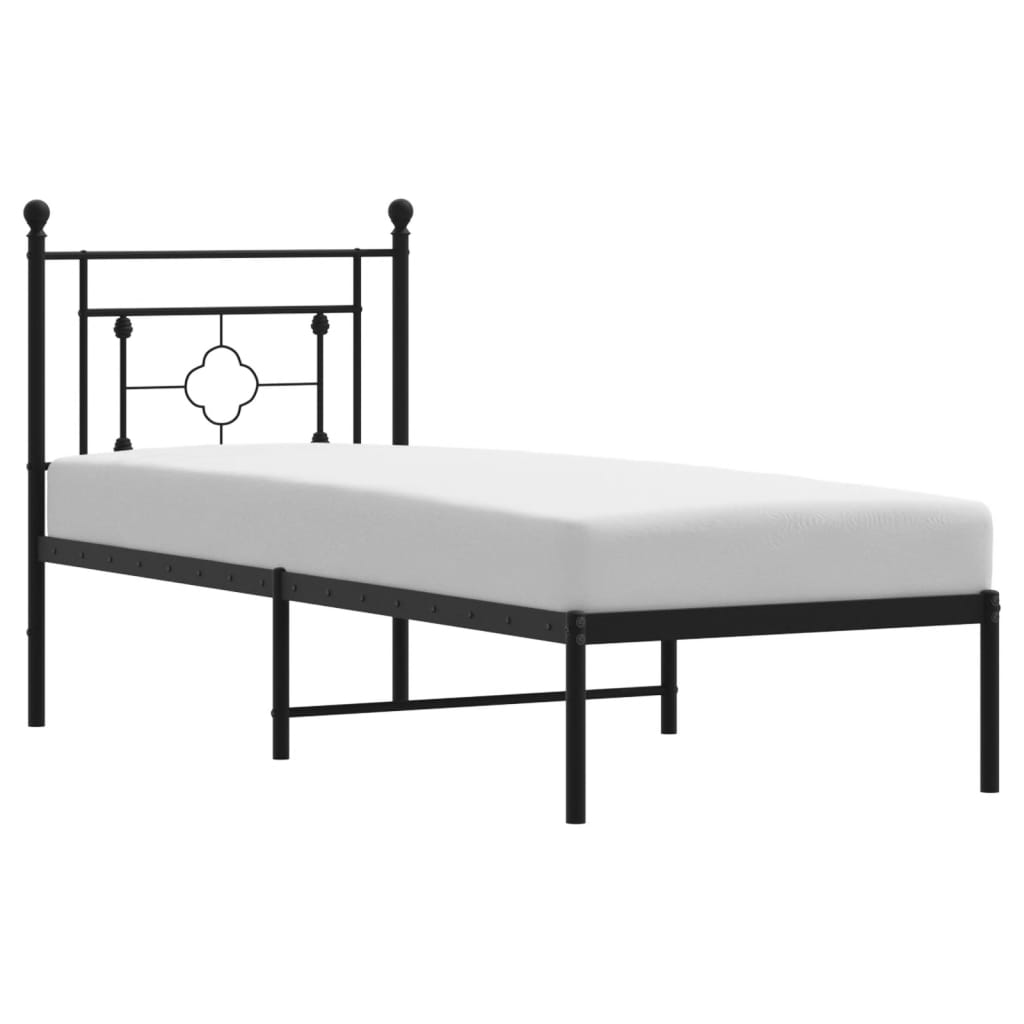 Metalni okvir za krevet s uzglavljem crni 75x190 cm