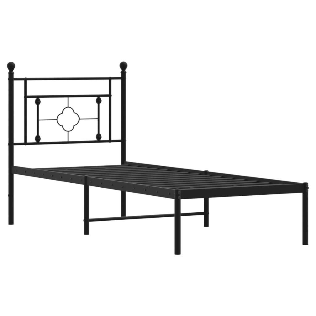 Metalni okvir za krevet s uzglavljem crni 75x190 cm