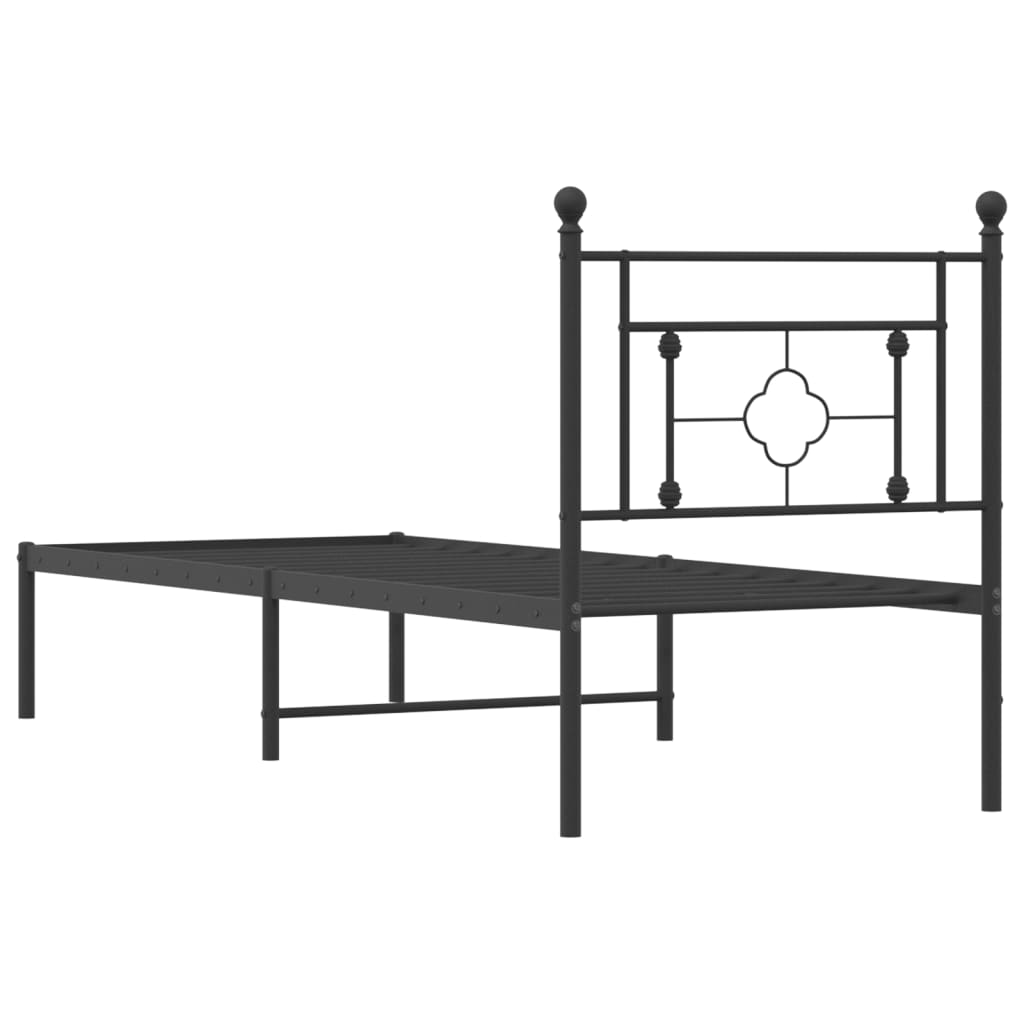 Metalni okvir za krevet s uzglavljem crni 80x200 cm