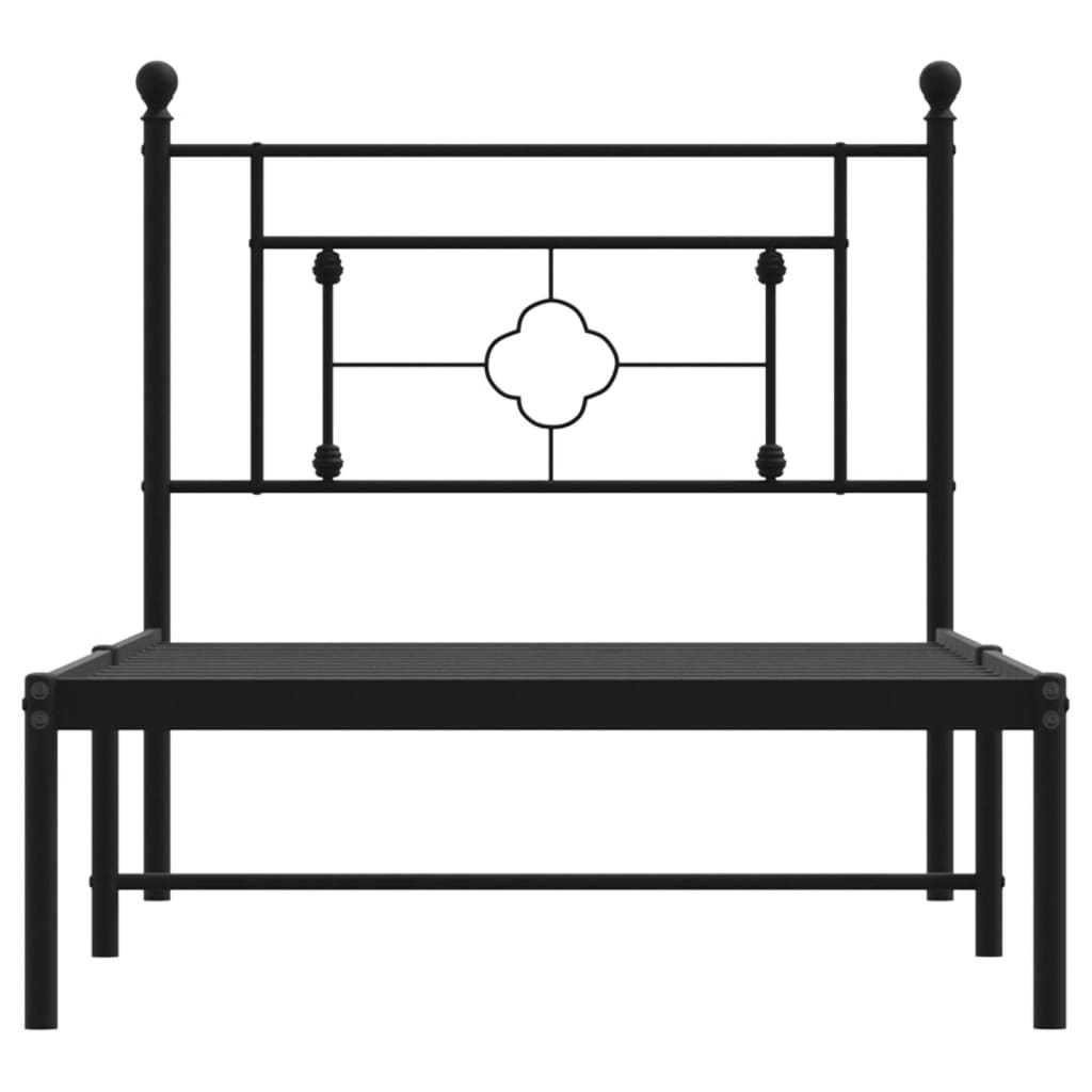 Metalni okvir za krevet s uzglavljem crni 90x190 cm