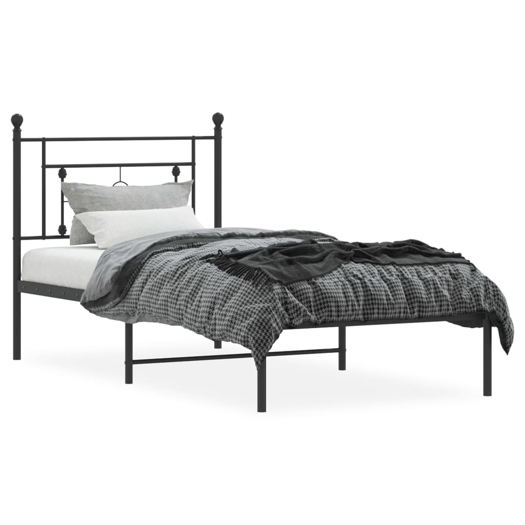Metalni okvir za krevet s uzglavljem crni 90x200 cm