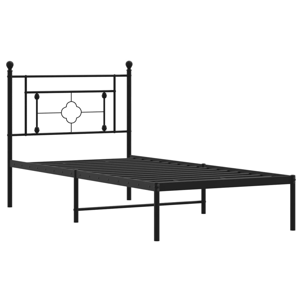 Metalni okvir za krevet s uzglavljem crni 90x200 cm