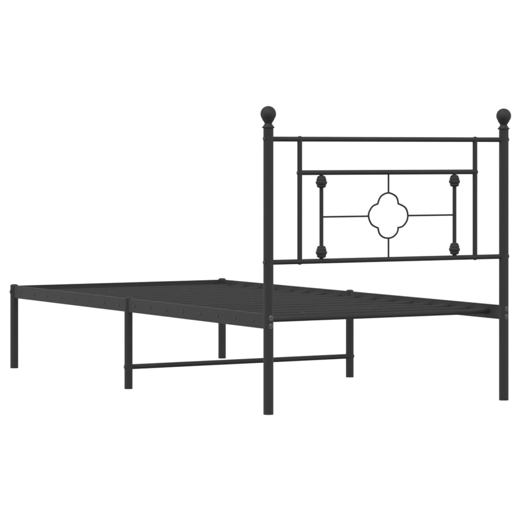Metalni okvir za krevet s uzglavljem crni 100x190 cm