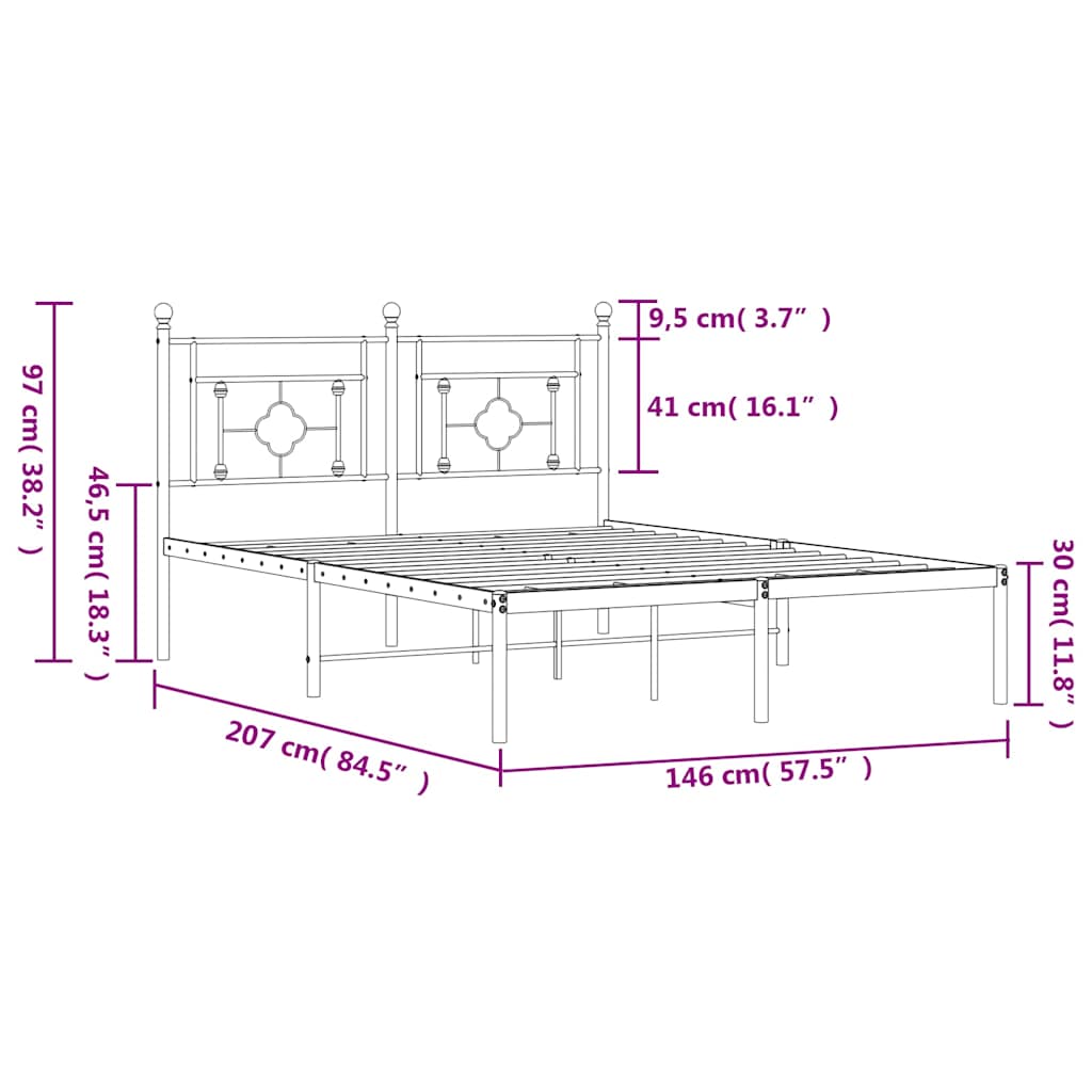 Metalni okvir za krevet s uzglavljem crni 140x200 cm
