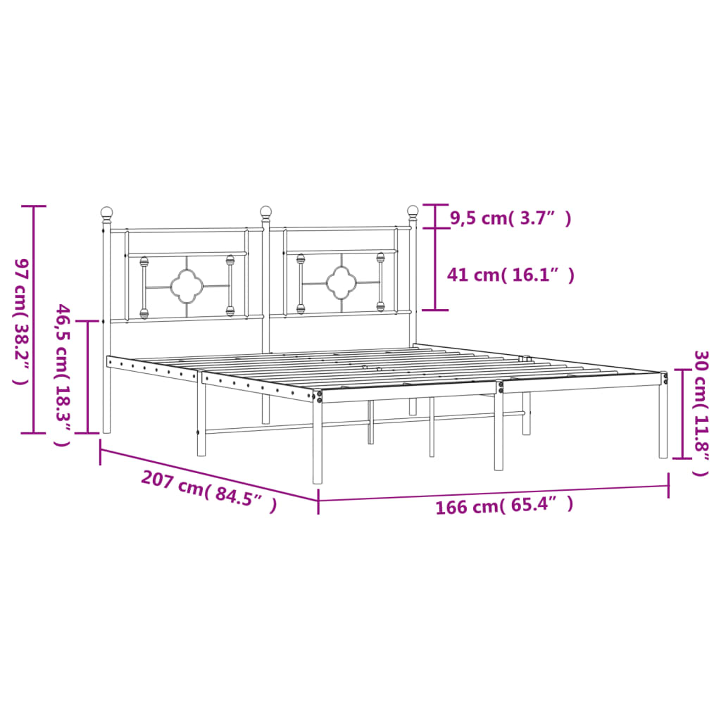 Metalni okvir za krevet s uzglavljem crni 160x200 cm