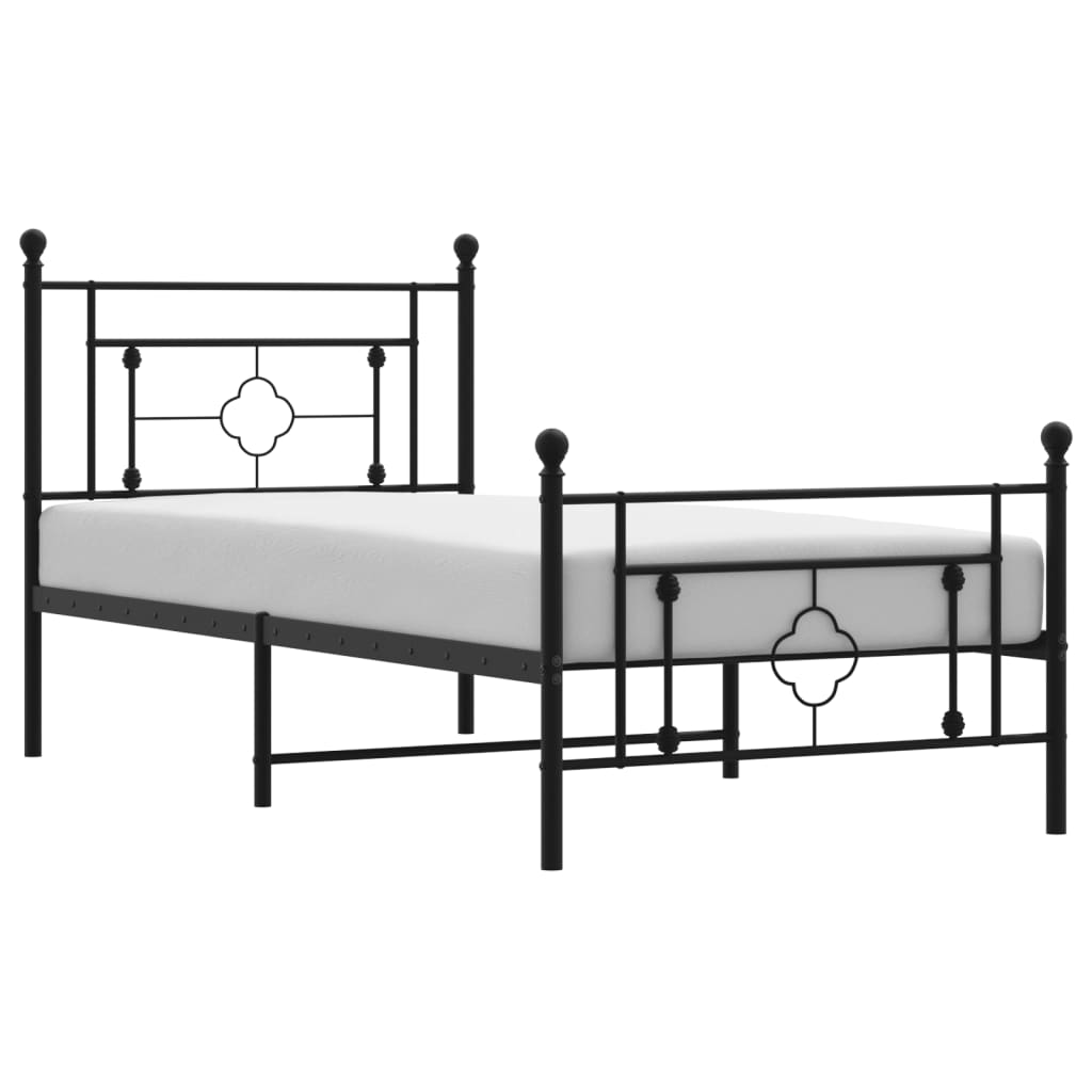 Metalni okvir kreveta uzglavlje i podnožje crni 90x190 cm