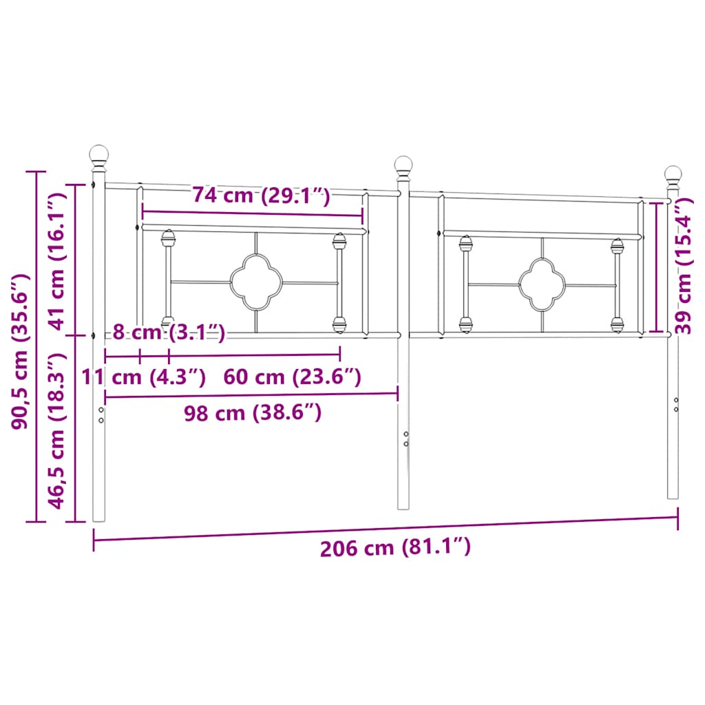 Metalno zamjensko uzglavlje crno 200 cm