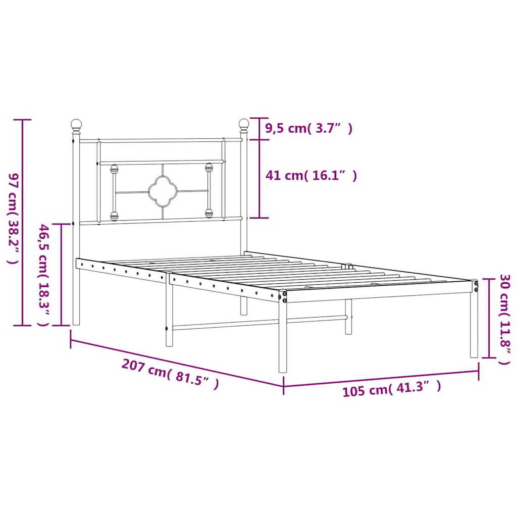 Metalni okvir za krevet s uzglavljem bijeli 100x200 cm