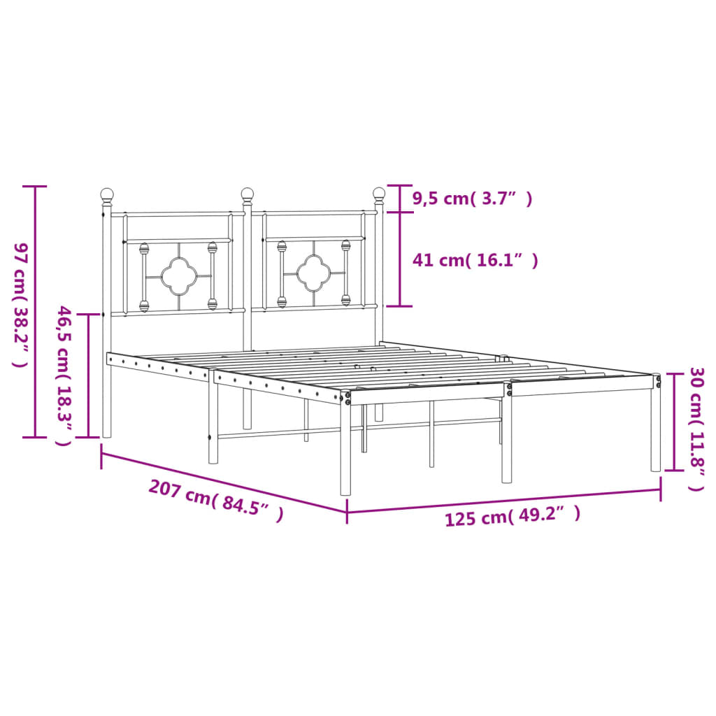 Metalni okvir za krevet s uzglavljem bijeli 120x200 cm