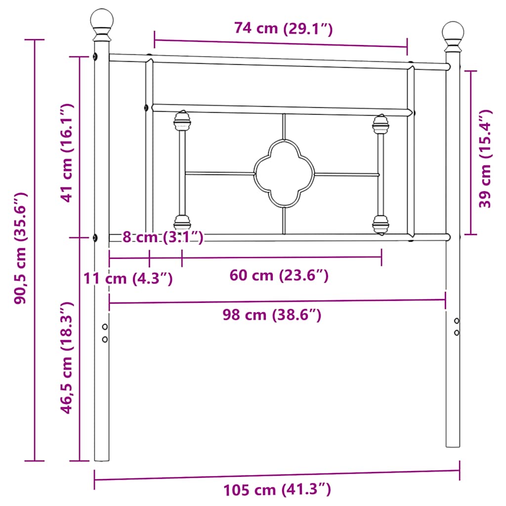 Metalno zamjensko uzglavlje bijelo 100 cm