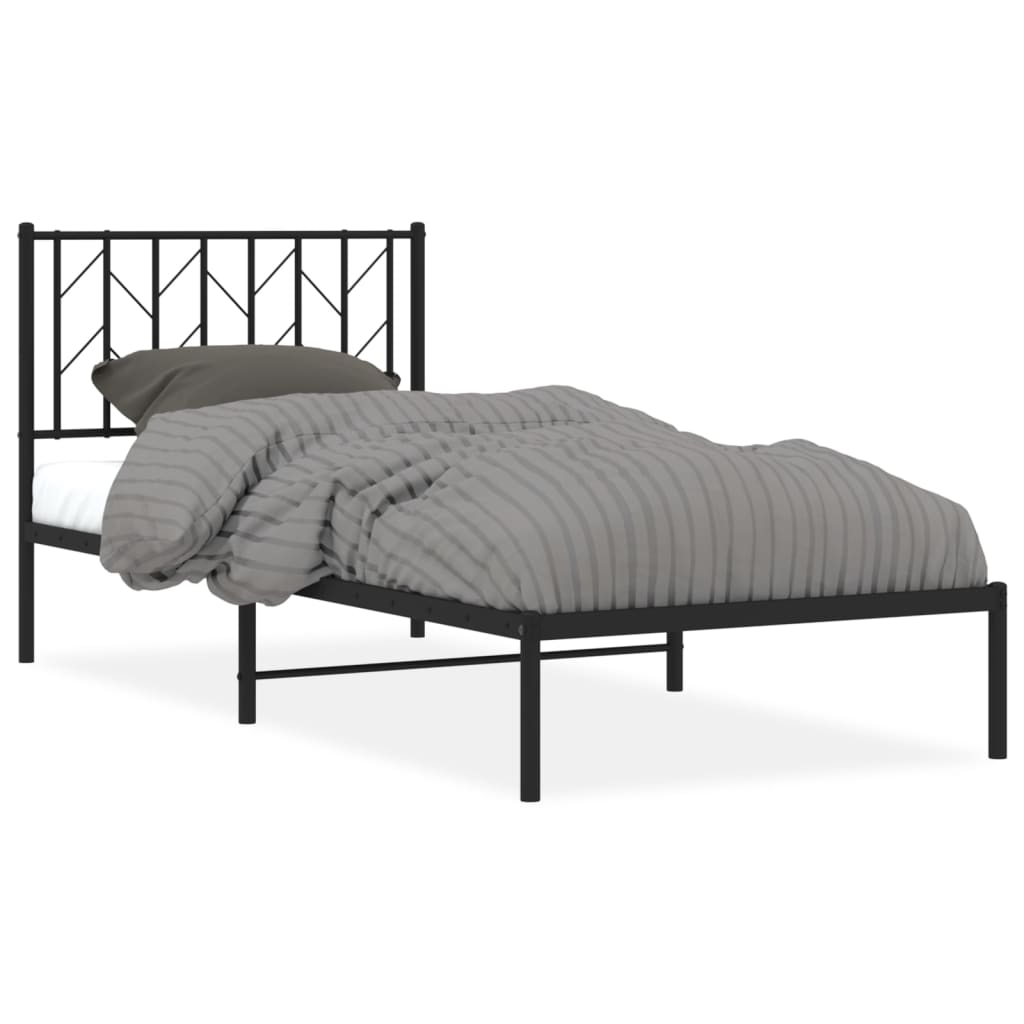 Metalni okvir za krevet s uzglavljem crni 90x190 cm