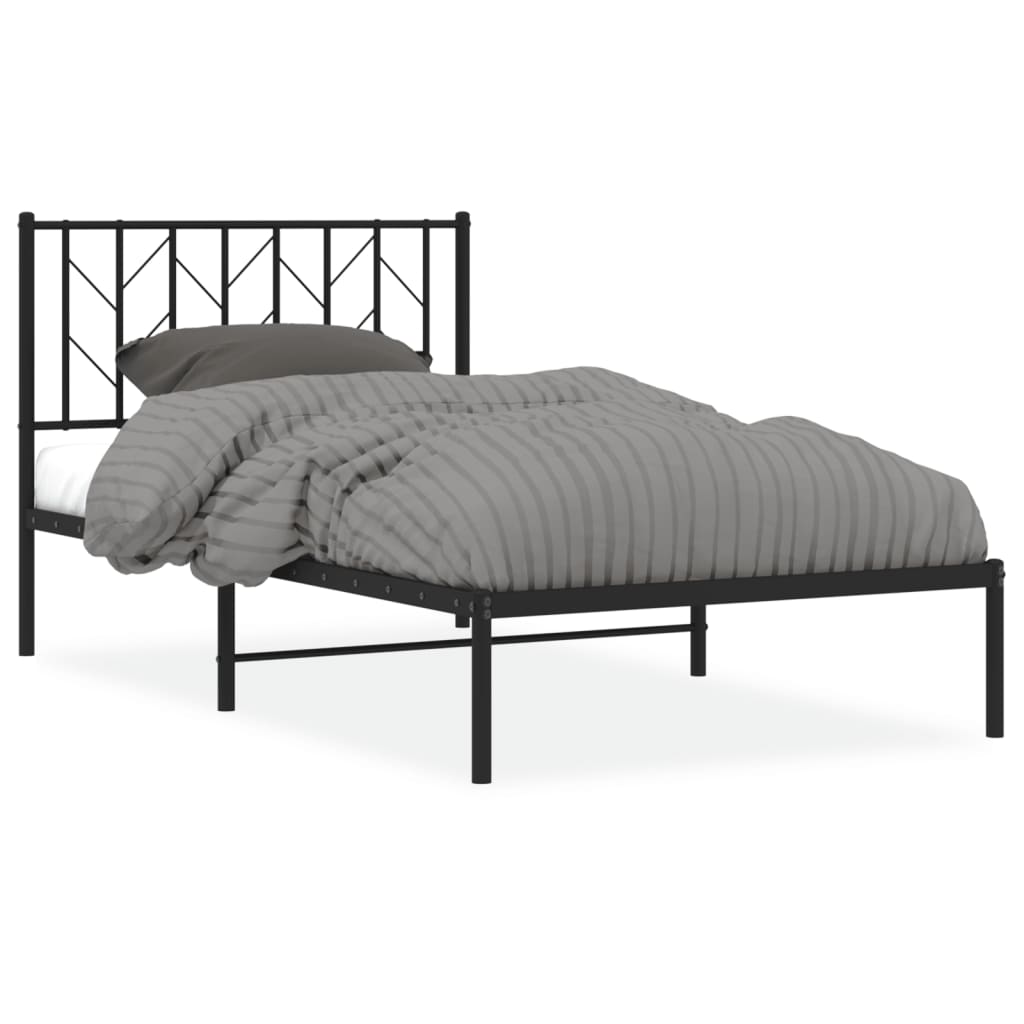 Metalni okvir za krevet s uzglavljem crni 100x190 cm