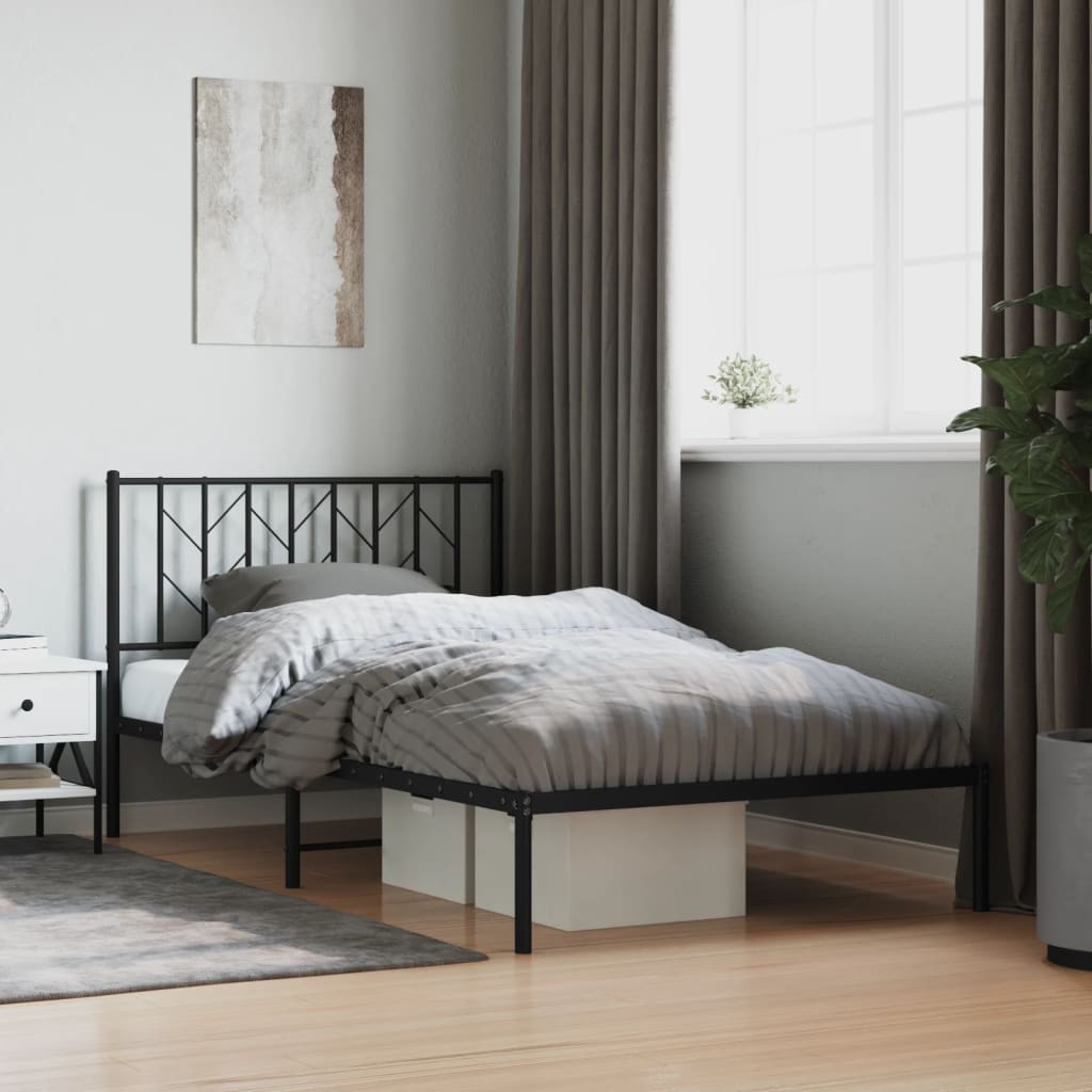 Metalni okvir za krevet s uzglavljem crni 107x203 cm
