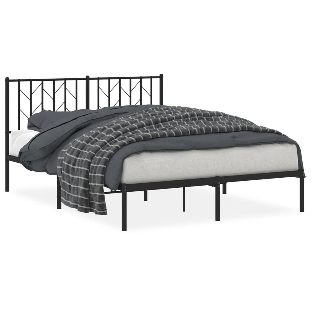 Metalni okvir za krevet s uzglavljem crni 140x190 cm