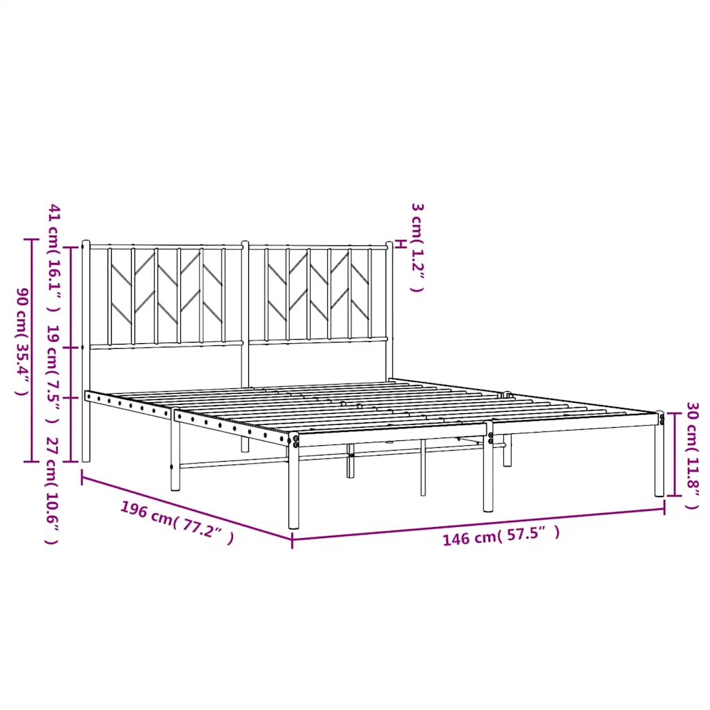 Metalni okvir za krevet s uzglavljem crni 140x190 cm