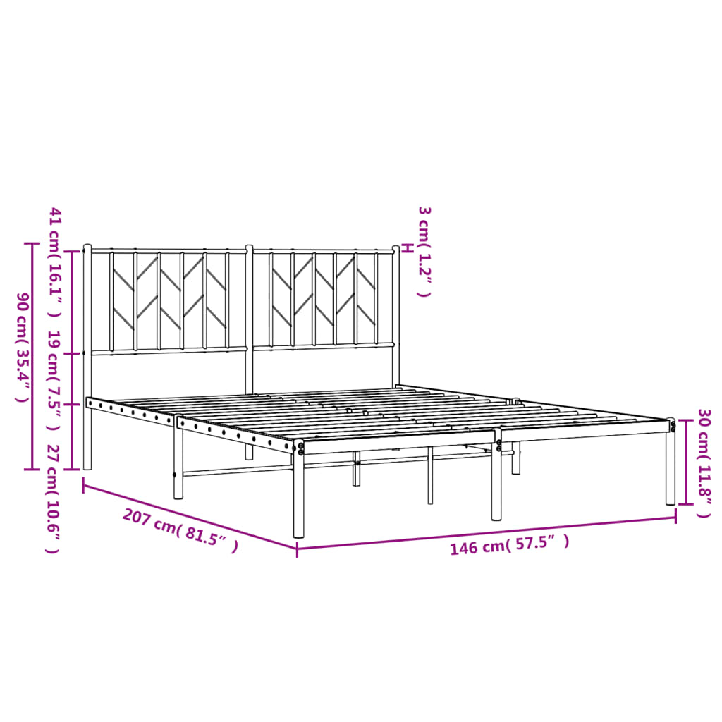 Metalni okvir za krevet s uzglavljem crni 140x200 cm