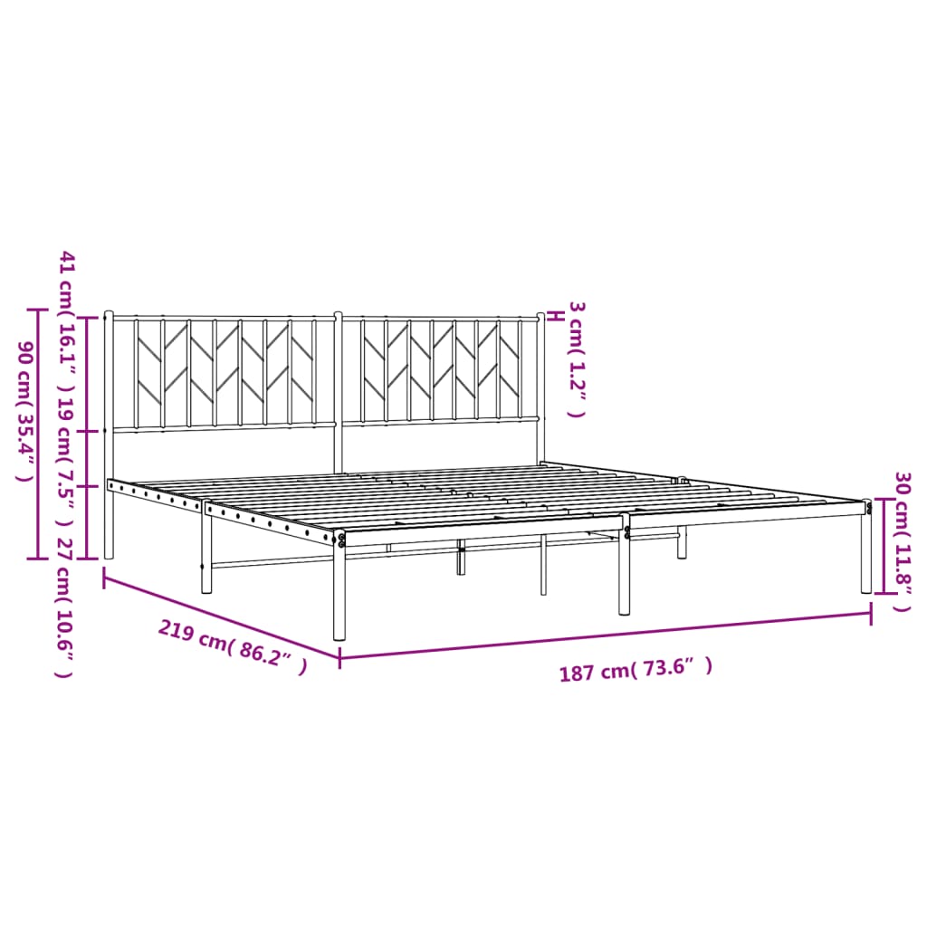 Metalni okvir za krevet s uzglavljem crni 183x213 cm