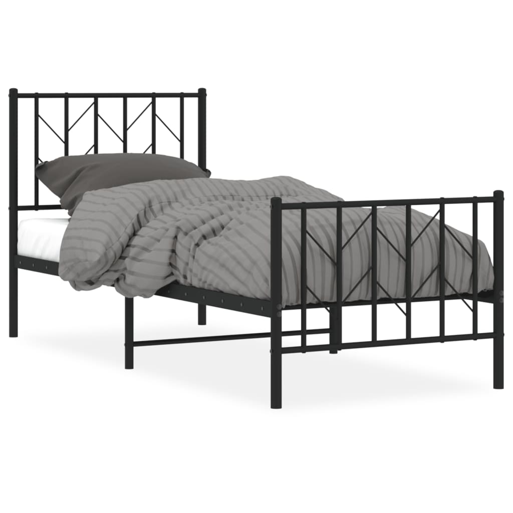 Metalni okvir kreveta uzglavlje i podnožje crni 75x190 cm