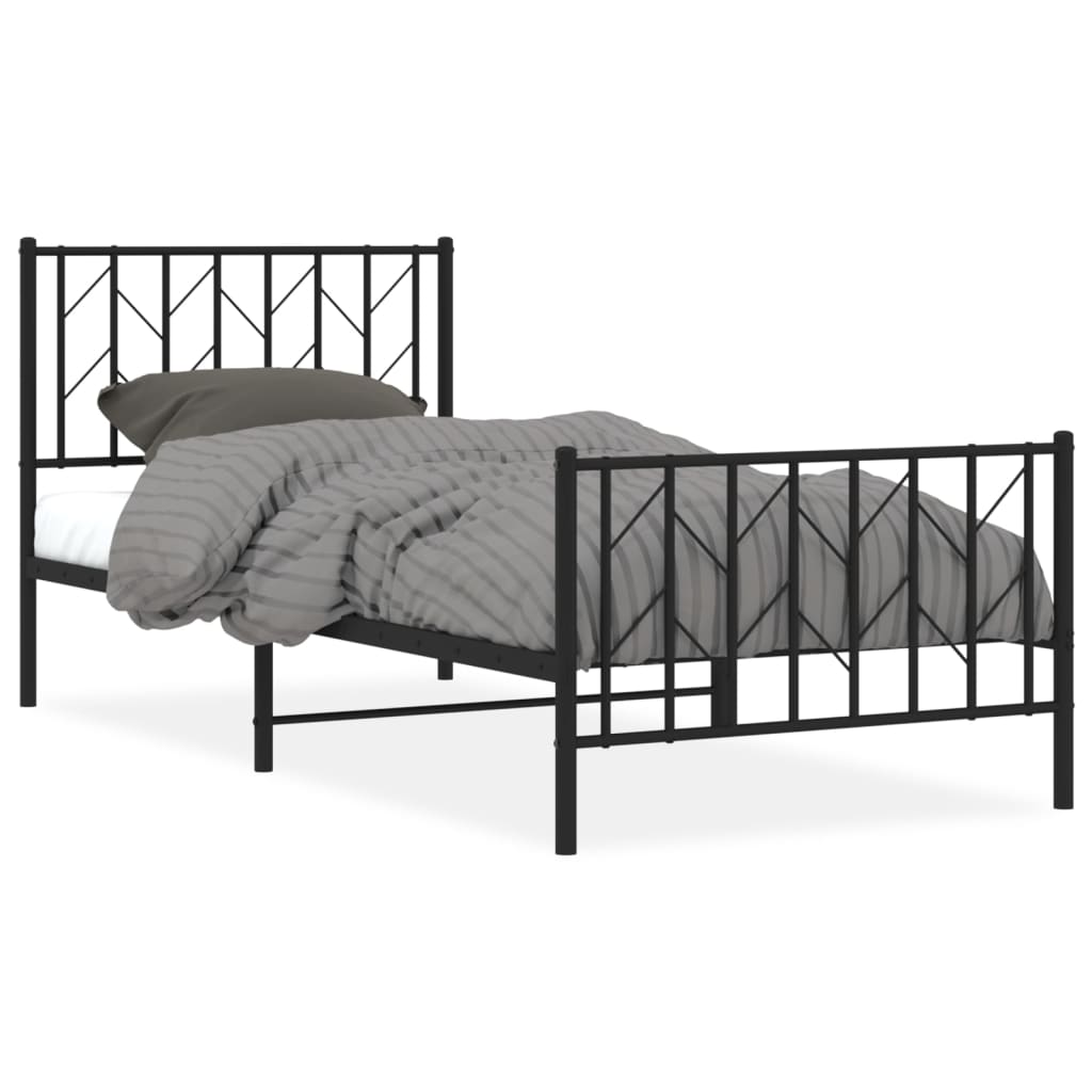 Metalni okvir kreveta uzglavlje i podnožje crni 90 x 200 cm