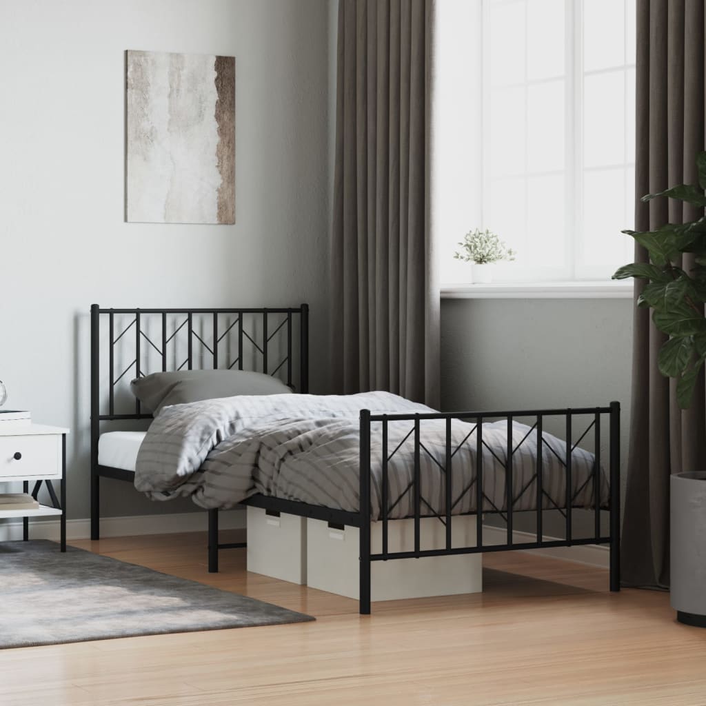 Metalni okvir kreveta uzglavlje i podnožje crni 90 x 200 cm