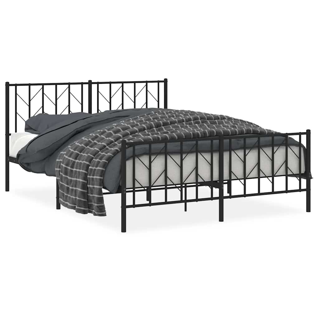 Metalni okvir kreveta uzglavlje i podnožje crni 150x200 cm