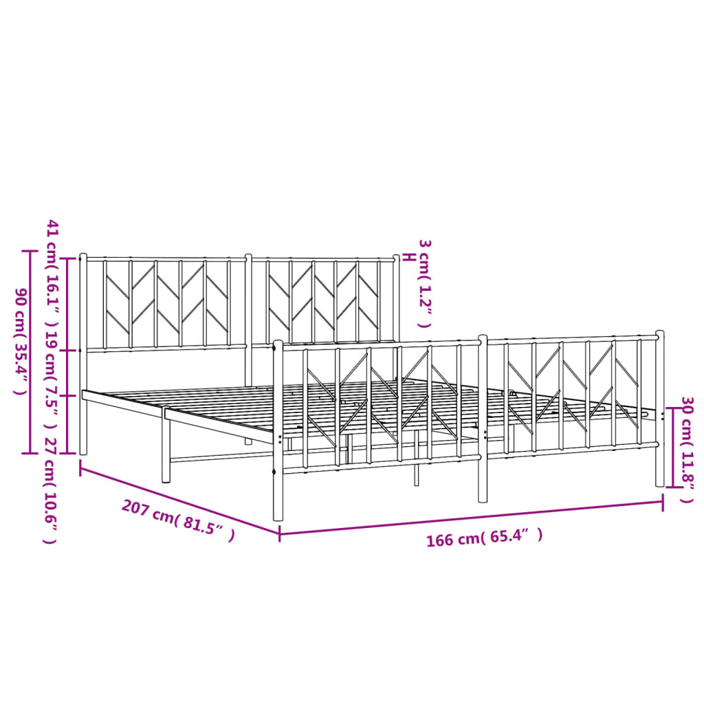 Metalni okvir kreveta uzglavlje i podnožje crni 160x200 cm