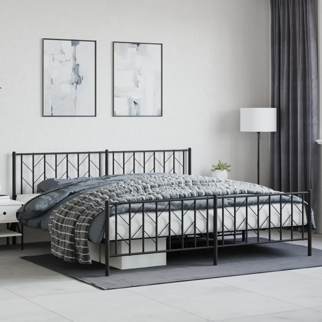 Metalni okvir kreveta uzglavlje i podnožje crni 200x200 cm
