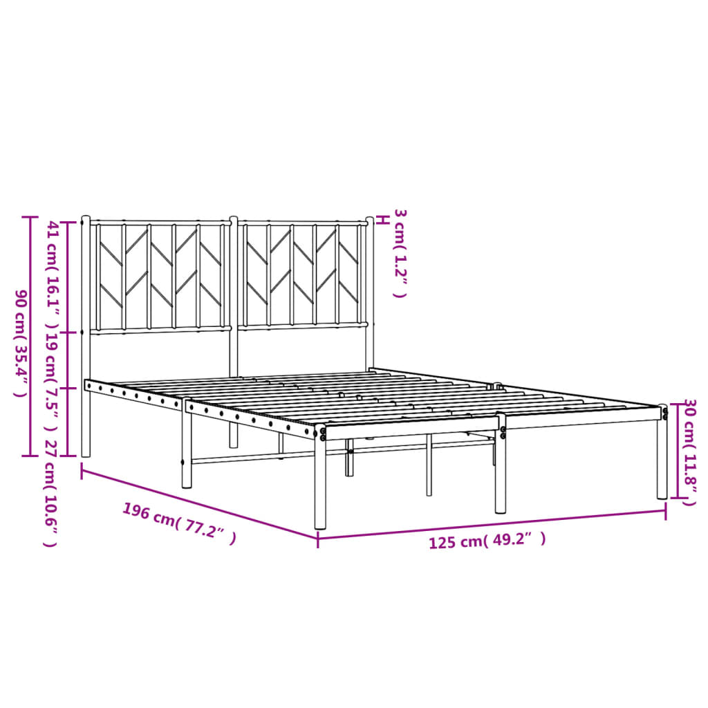 Metalni okvir za krevet s uzglavljem bijeli 120 x 190 cm