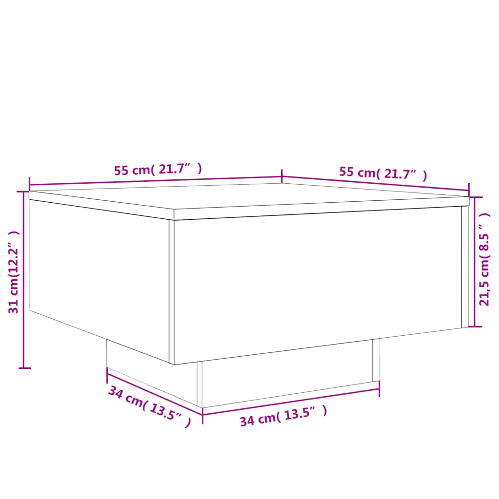 Stolić za kavu siva boja hrasta 55x55x31 cm konstruirano drvo