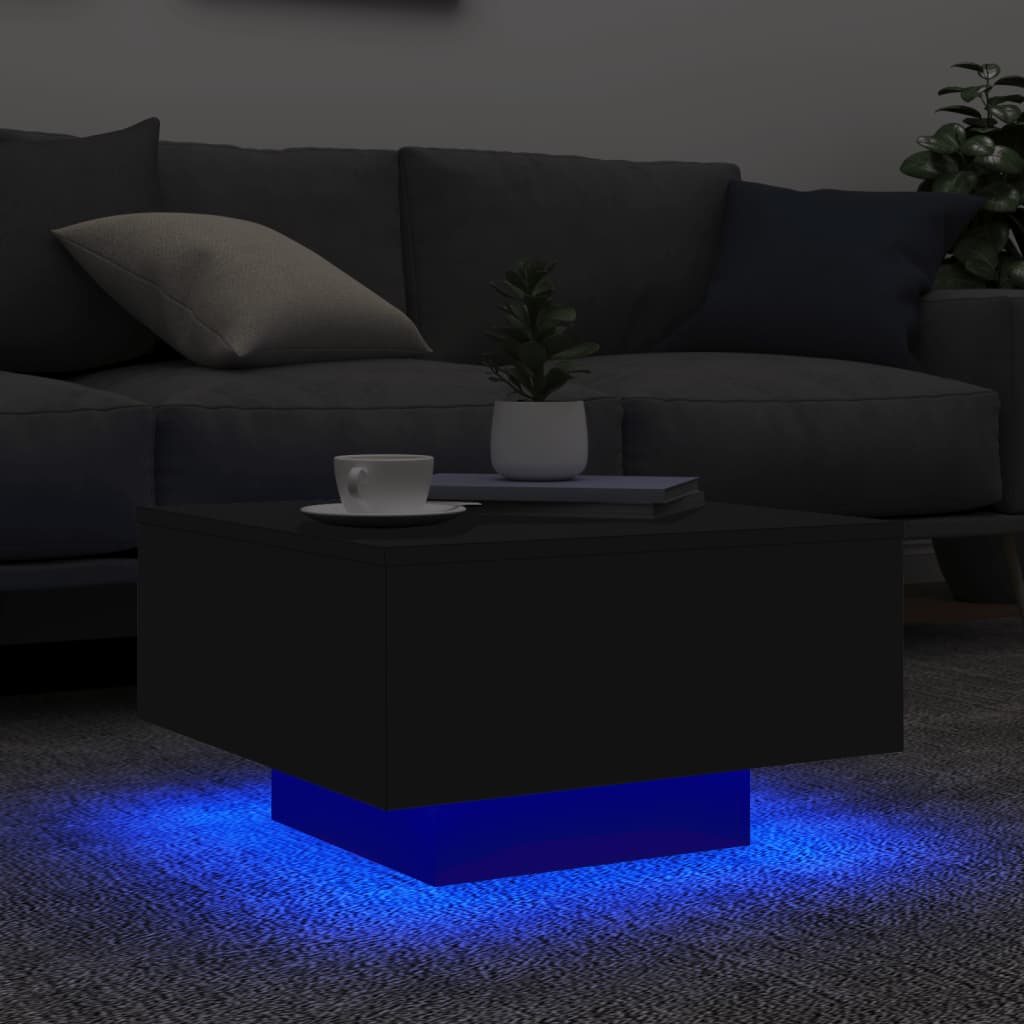 Stolić za kavu s LED svjetlima crni 55 x 55 x 31 cm