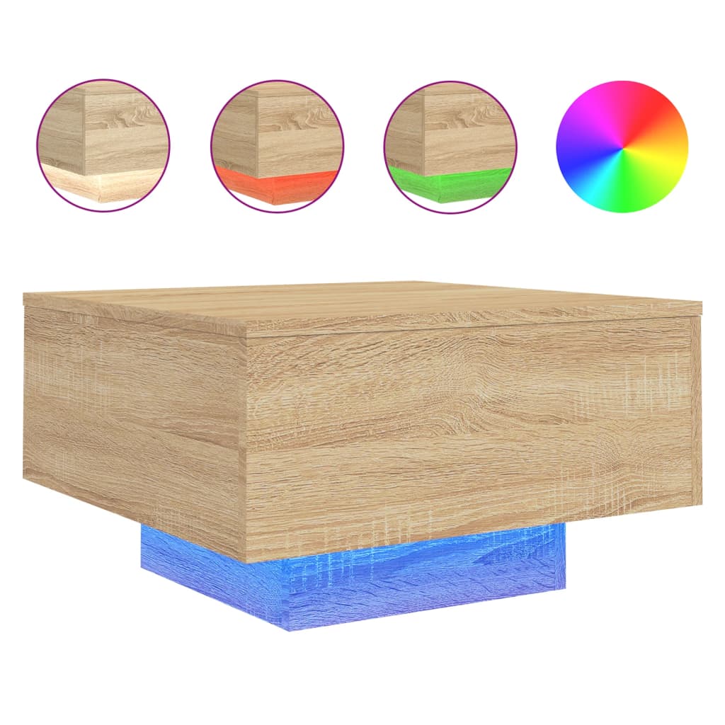 Stolić za kavu s LED svjetlima boja hrasta sonome 55x55x31 cm