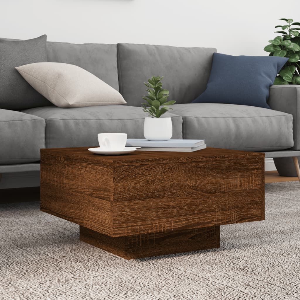 Stolić za kavu s LED svjetlima smeđi hrast 55x55x31cm