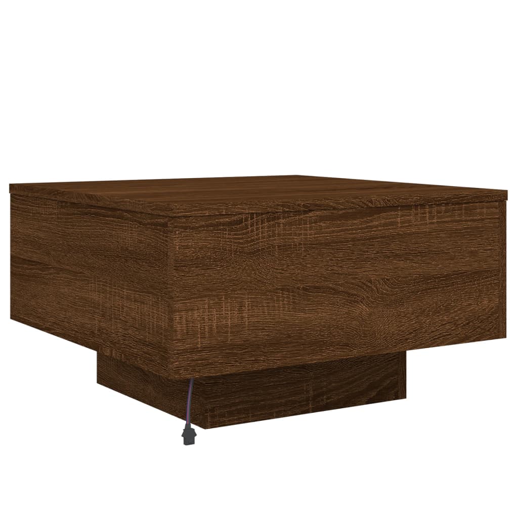 Stolić za kavu s LED svjetlima smeđi hrast 55x55x31cm