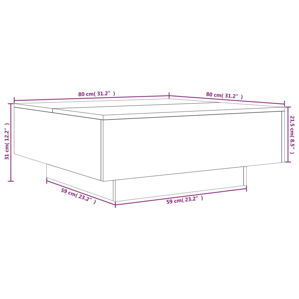 Stolić za kavu boja hrasta 80x80x31 cm od konstruiranog drva