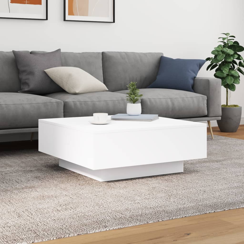 Stolić za kavu s LED svjetlima bijeli 80x80x31 cm